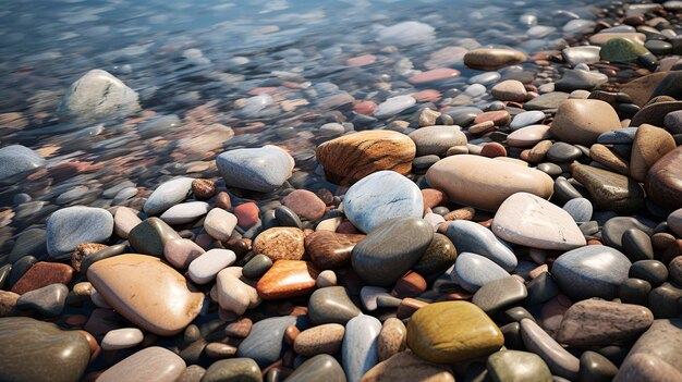 Photo a photo of pebbles and stones scattered along a river