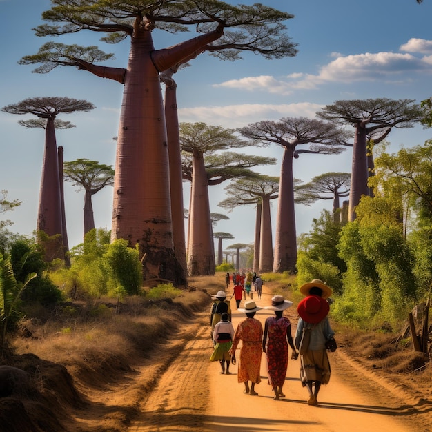 photo of people in front of Baobabs Alley in Madagascar