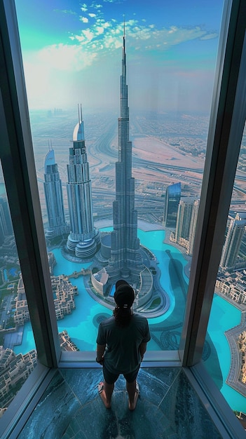 photo of a person from behind who is watching the stunning view of burj khalifa dubai