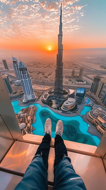 photo of a person from behind who is watching the stunning view of burj khalifa dubai