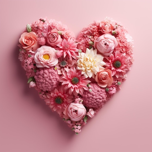 Photo a pink heart with a bunch of flowers in it ai generated