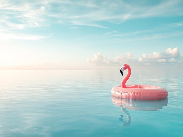 Photo photo of a pink inflatable flamingo floating in a calm clear blue pool under a bright sky