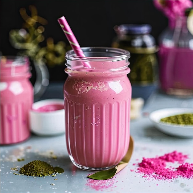 Photo pink matcha bright dragon fruit powder