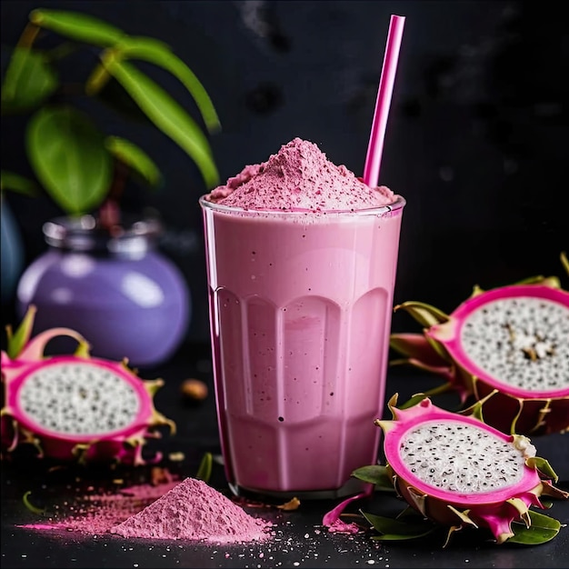 Photo pink matcha bright dragon fruit powder