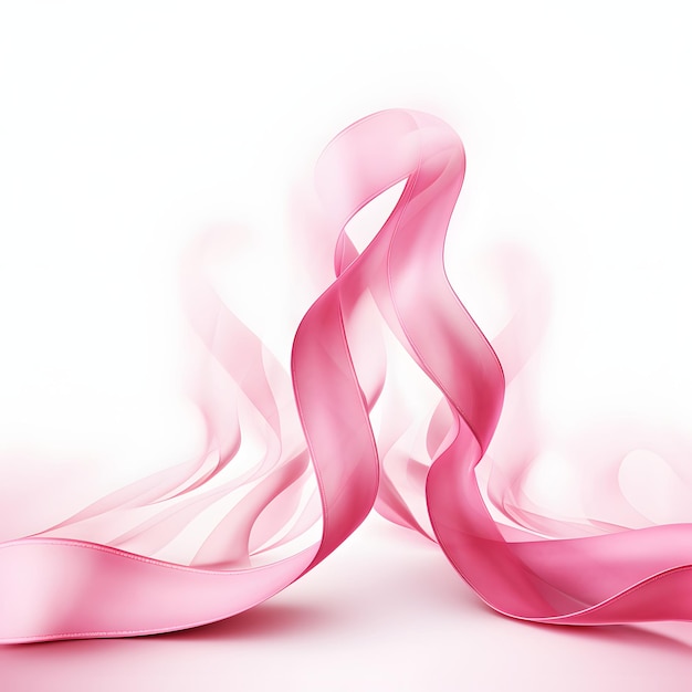 Photo of a pink ribbon on a white background