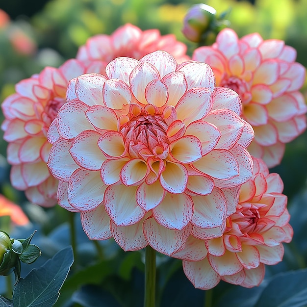 Photo a photo of pink and white dahlia flowers with intricate patterns each petal is delicate and has an