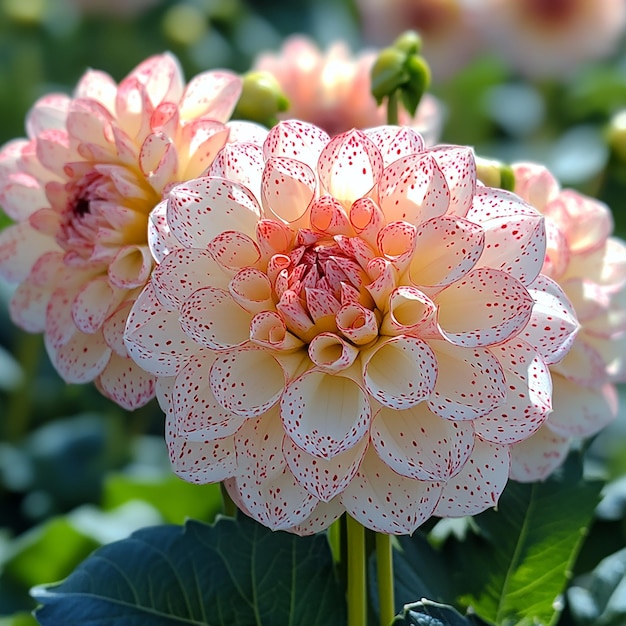 Photo a photo of pink and white dahlia flowers with intricate patterns each petal is delicate and has an