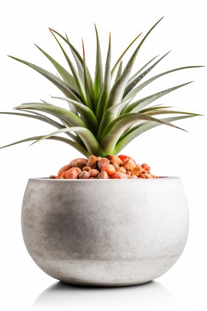 Photo of plant in decorative interior pot isolated white background