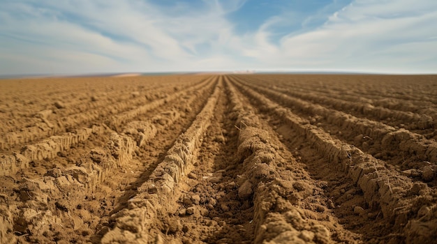 Photo of a plowed field with freshly tilled soil