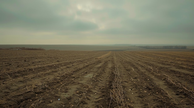 Photo photo of a plowed field with freshly tilled soil