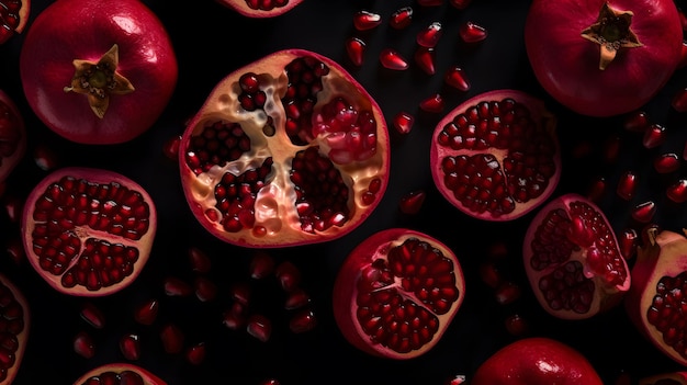 A photo of pomegranates and pomegranate seeds