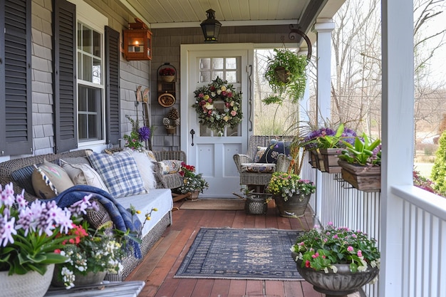 photo of a porch decorated for spring