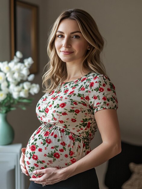 Photo photo portrait of a beautiful pregnant woman with belly baby bump