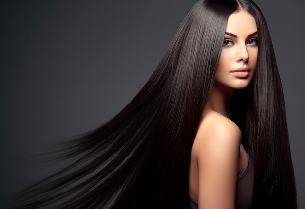 Photo portrait of beautiful woman with her long hair