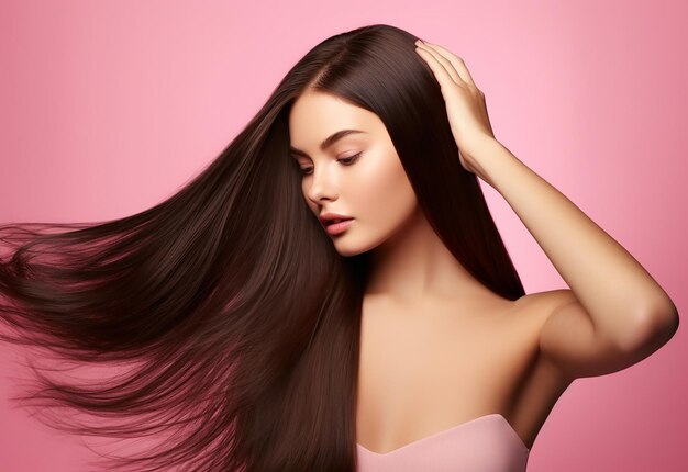 Photo portrait of beautiful woman with her long hair