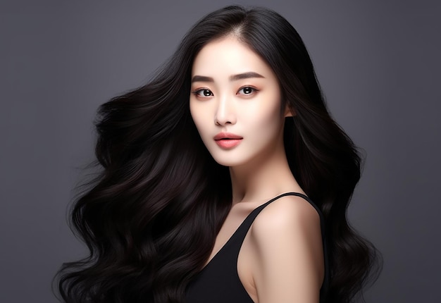 Photo portrait of beautiful woman with her long hair