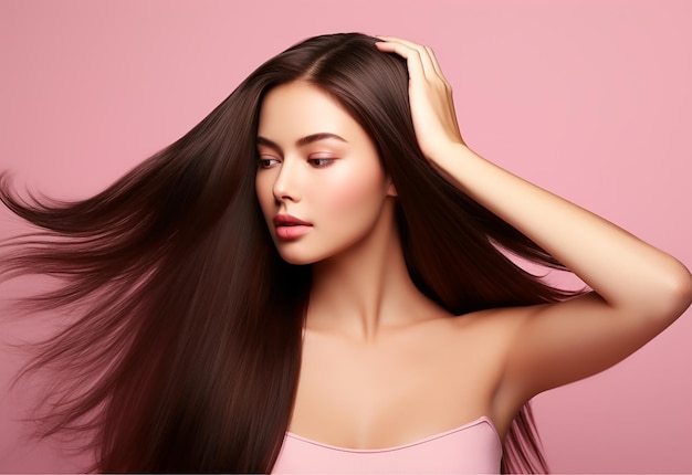 Photo portrait of beautiful woman with her long hair