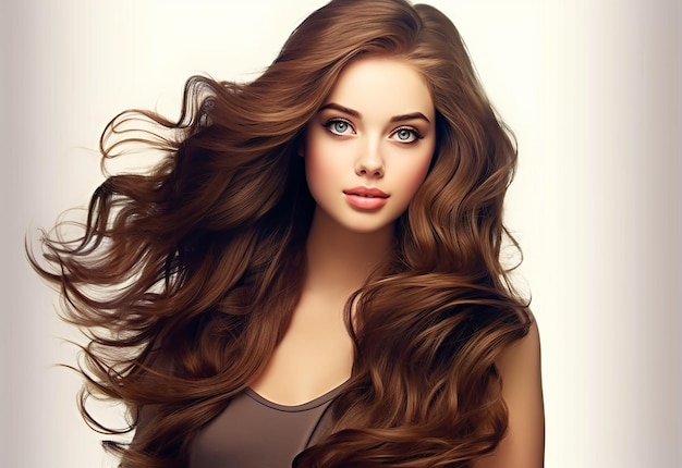 Photo portrait of beautiful woman with her long hair