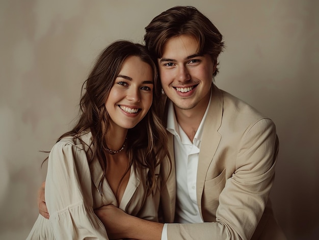 A photo portrait of a beautiful young couple both wearing