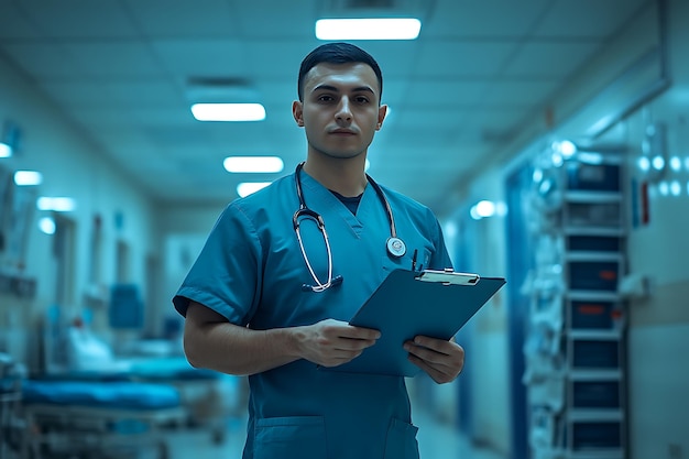 Photo photo portrait of confident nurse holding a lab report