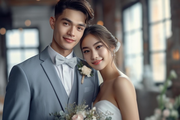 Photo portrait of a couple on wedding day