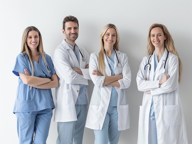 Photo portrait of a diverse medical team doctors healthcare team in professional uniforms