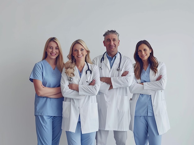 Photo portrait of a diverse medical team doctors healthcare team in professional uniforms