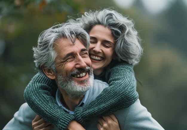 Photo photo portrait of an elderly man and woman laughing together outside loving moment