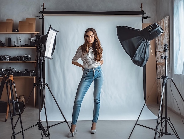 Photo photo portrait of a female model posing in a professional photography studio setting