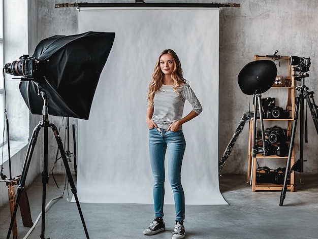 Photo photo portrait of a female model posing in a professional photography studio setting