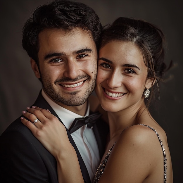 A photo portrait of a happy beautiful young couple