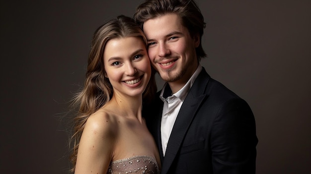 A photo portrait of a happy beautiful young couple