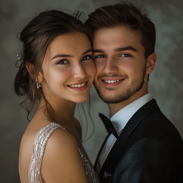 A photo portrait of a happy beautiful young couple