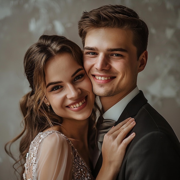 A photo portrait of a happy beautiful young couple