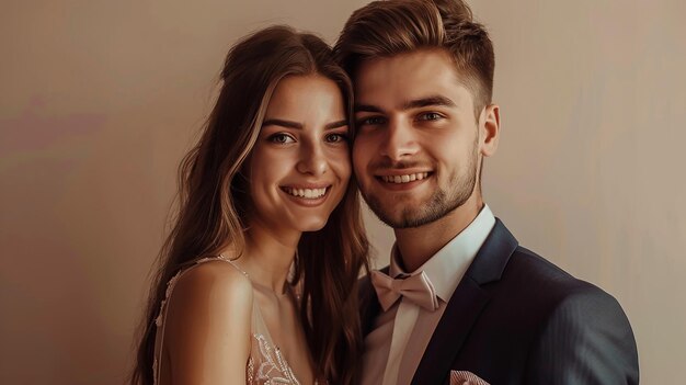 A photo portrait of a happy beautiful young couple