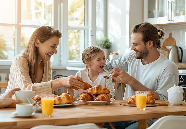 Photo photo portrait of a happy family bonding over a delicious morning meal at home