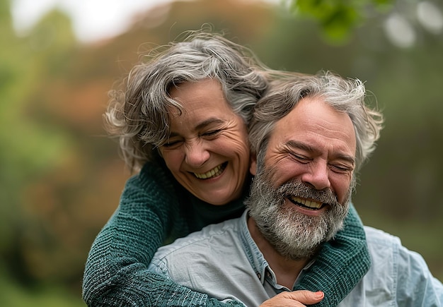 Photo photo portrait of a happy older couple smiling together in nature loving moment