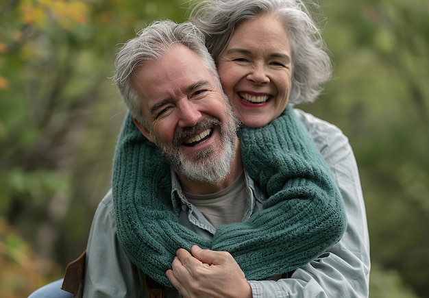 Photo photo portrait of a loving laughing elderly couple embracing outdoors