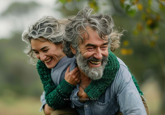 Photo photo portrait of a loving laughing elderly couple embracing outdoors