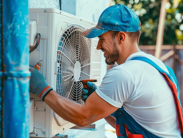 Photo portrait of male ac technician rearing ac