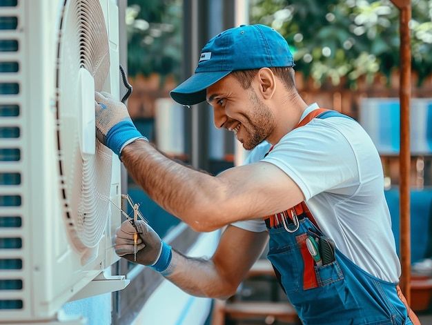 Photo portrait of male ac technician rearing ac