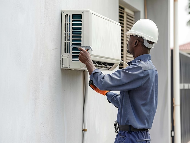 Photo portrait of male ac technician rearing ac