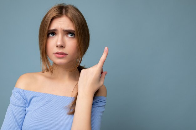 Photo portrait of moody thoughtful young nice beautiful blonde woman with sincere emotions wearing