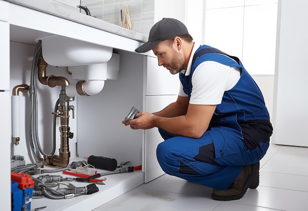 Photo portrait of plumber working