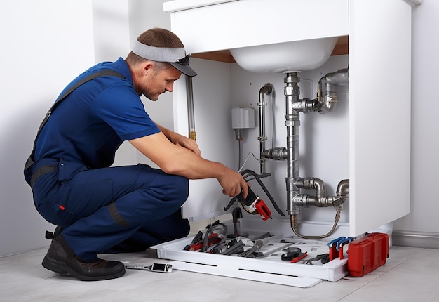 Photo portrait of plumber working