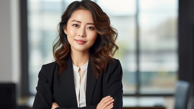 photo portrait of a smiling Asian businesswoman generated by AI