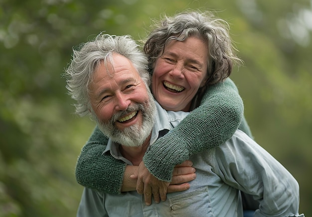 Photo photo portrait of a smiling senior man with his partner hugging loving moment