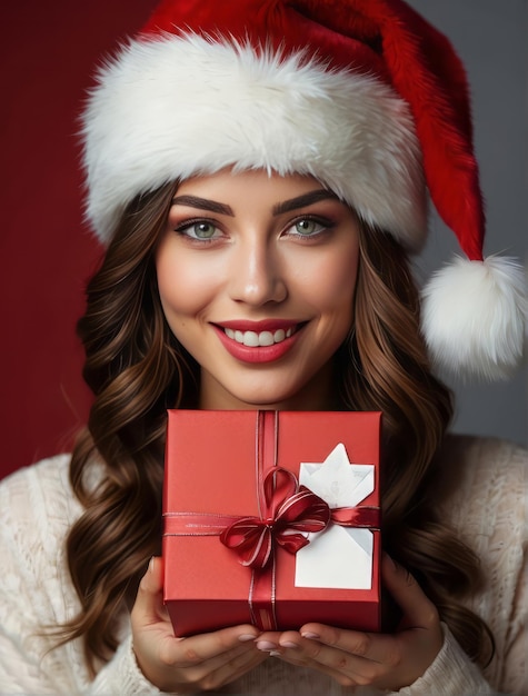 photo portrait of a smiling woman holding gift box