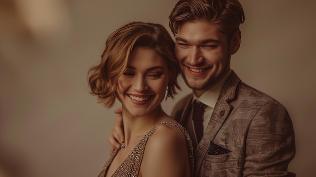 A photo portrait of a smiling young couple