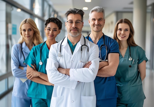 Photo portrait of a young group of doctors standing